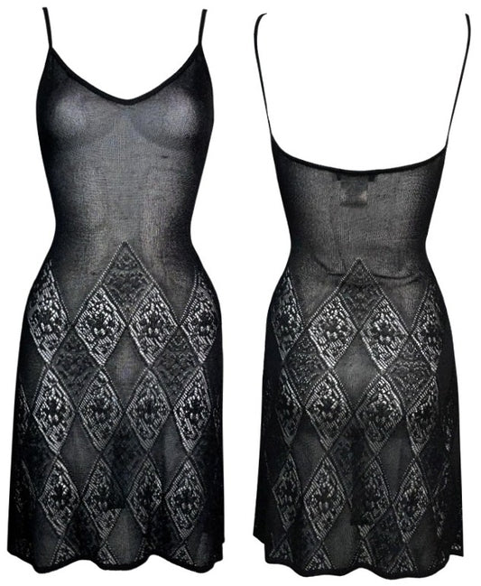 S/S 1998 Christian Dior x John Galliano Sheer Black Embroidered Mesh LBD Mini Dress