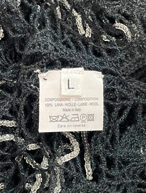 2000's Alexander McQueen Black Sheer Knit Spiderweb Beaded Fringe Sweater Top