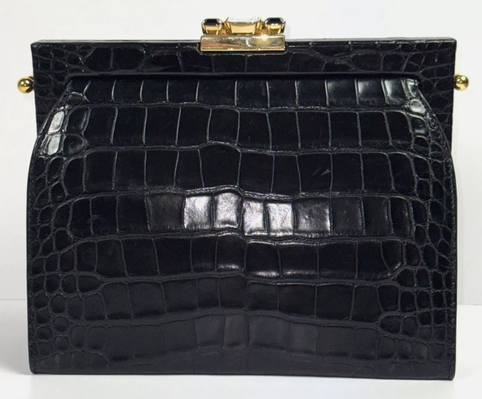 Dolce & Gabbana Alta Moda Haute Couture Black Crocodile Alligator Handbag