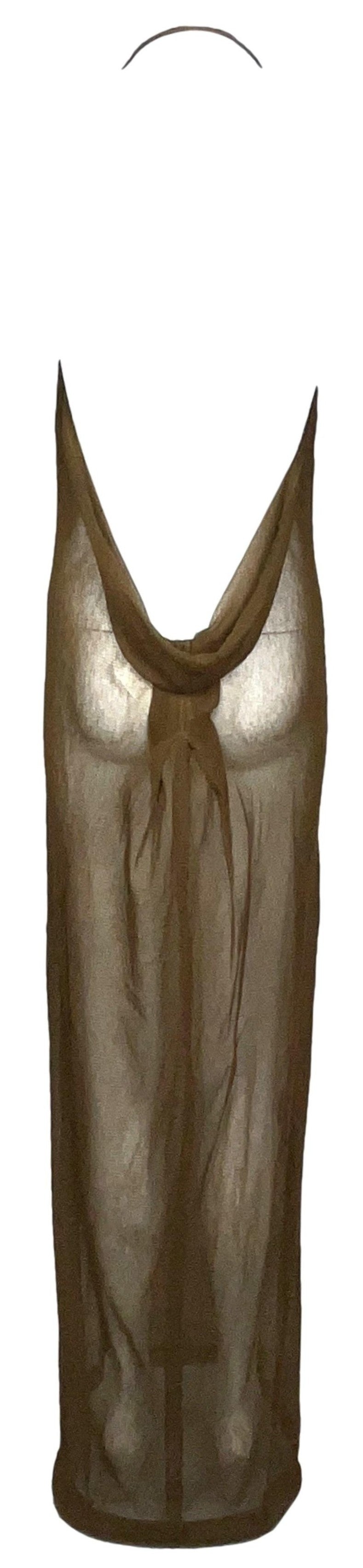 NWT Vintage 1990's Dries Van Noten Sheer Tan Brown Halter Extra Long Maxi Dress