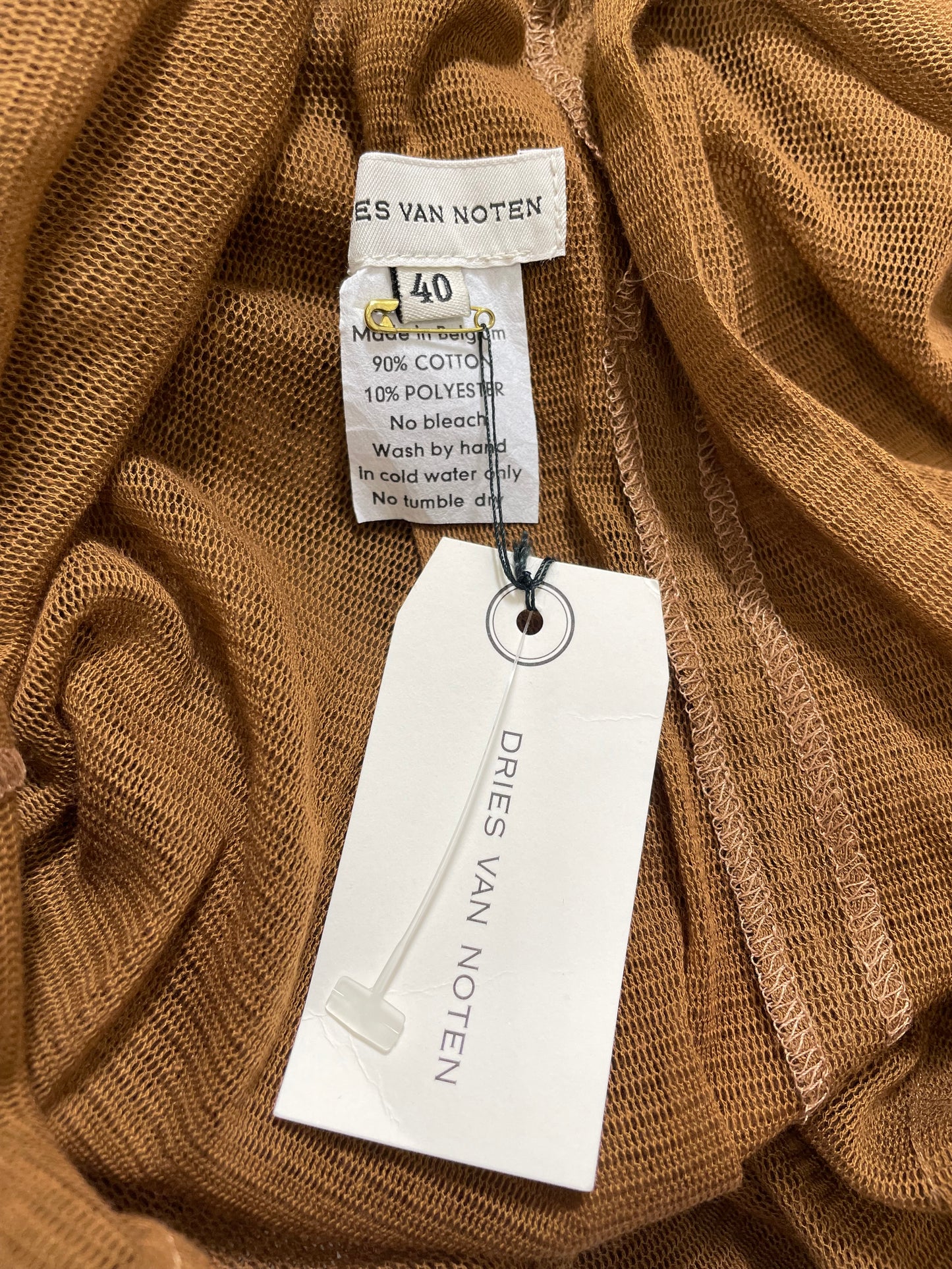 NWT Vintage 1990's Dries Van Noten Sheer Tan Brown Halter Extra Long Maxi Dress