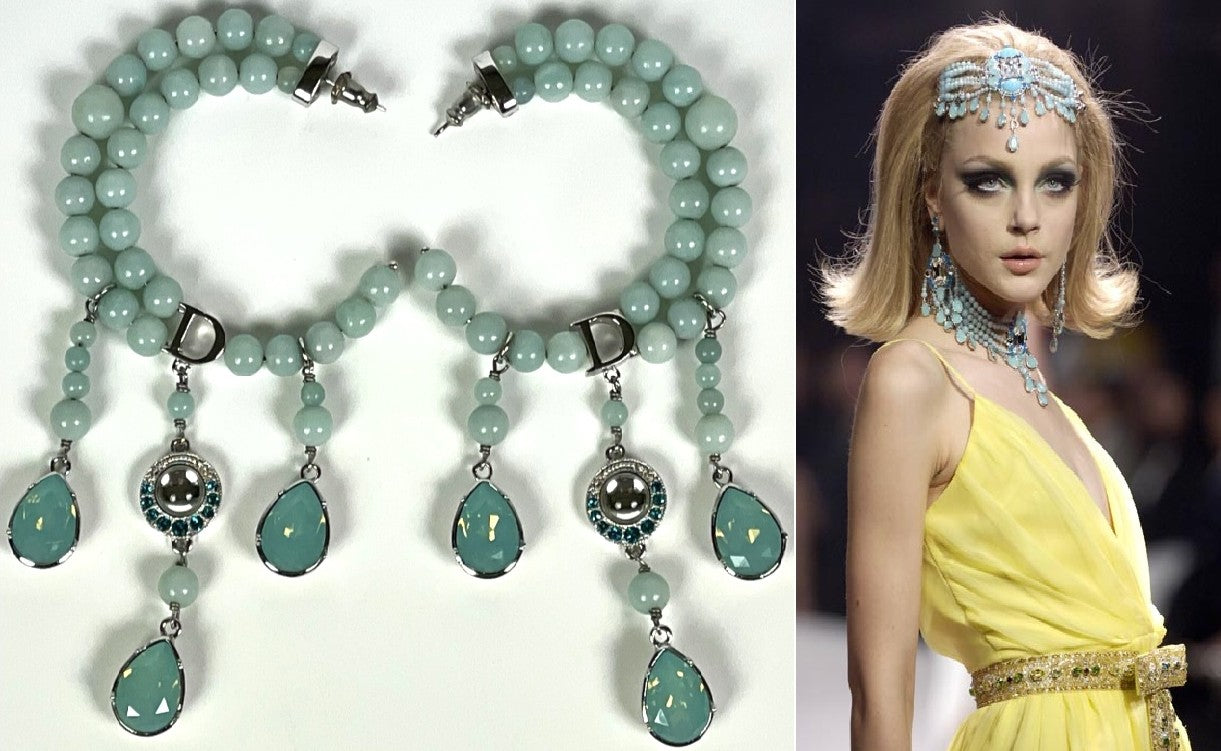 2008 Cruise Christian Dior x John Galliano Resort Collection Large Sea Green Stone Hoop Earrings