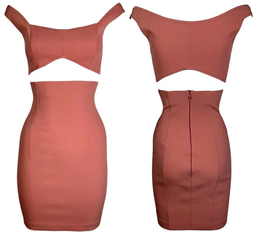 Vintage S/S 1991 Dolce & Gabbana Pin-Up Crop Top & High Waist Bodycon Mini Skirt Set