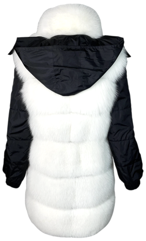 2000's Jean Paul Gaultier White Fox Fur Black Hooded Puffer Coat Jacket