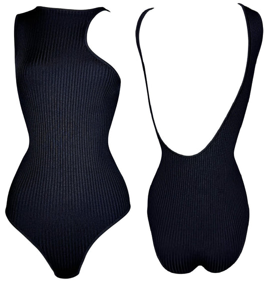 Hermès Sexy Backless Cut-Out Black Silk Blend Bodysuit Top