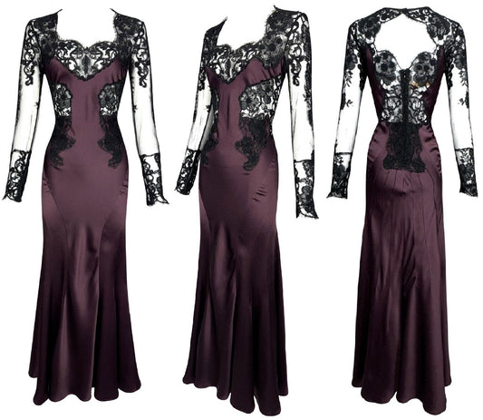 2000's John Galliano Sheer Black Mesh & Lace Goth Queen Morticia Maxi Dress