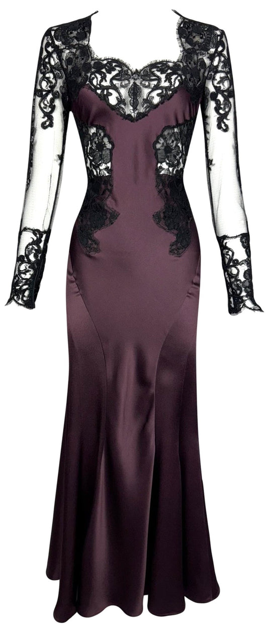 2000's John Galliano Sheer Black Mesh & Lace Goth Queen Morticia Maxi Dress