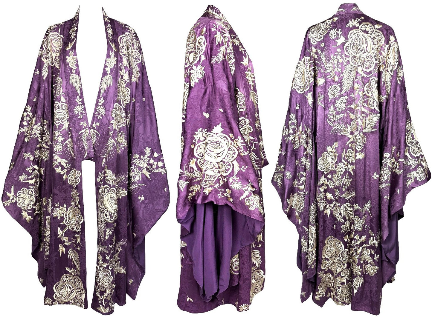 Roberto Cavalli RARE Embroidered Purple Silk Kimono Dress Jacket