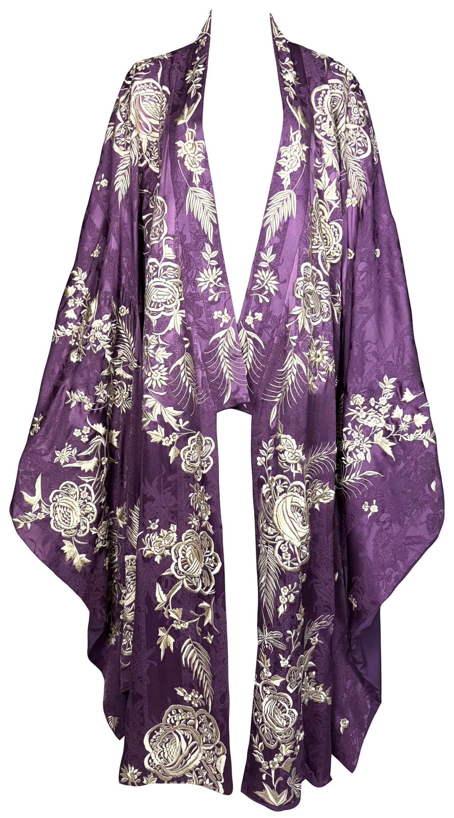 Roberto Cavalli RARE Embroidered Purple Silk Kimono Dress Jacket