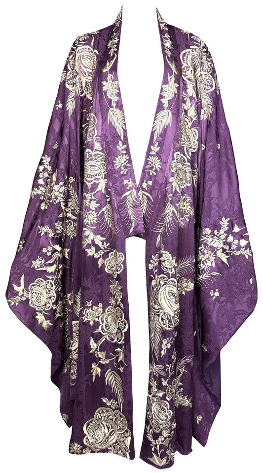 Roberto Cavalli RARE Embroidered Purple Silk Kimono Dress Jacket