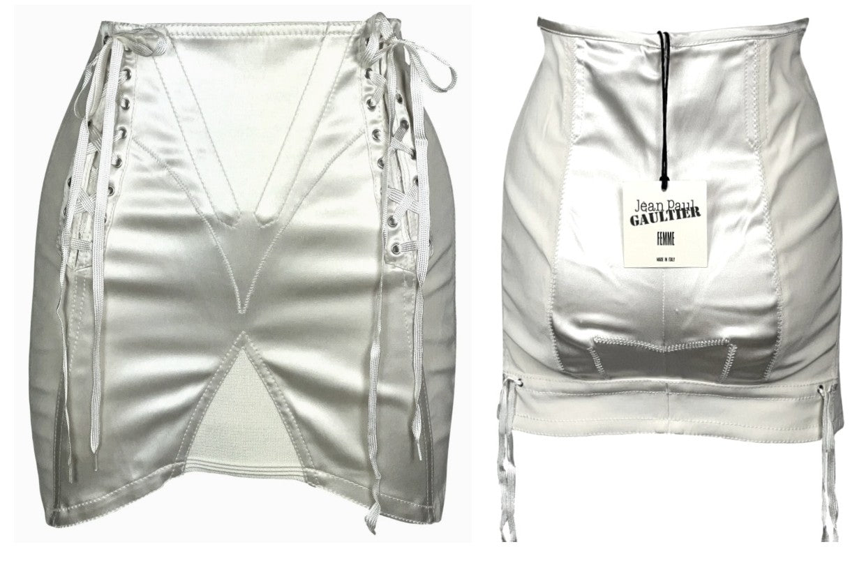 2000's Jean Paul Gaultier Ivory Satin Girdle Corset Mini Skirt