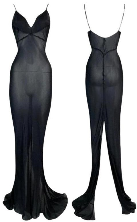 2000's Roberto Cavalli Sheer Black Silk Mermaid Gown Maxi Dress