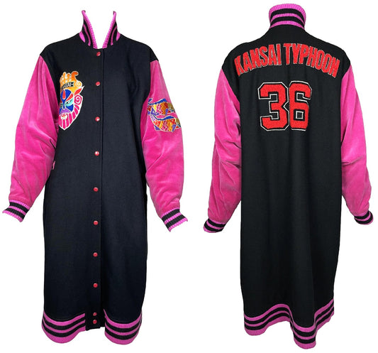 F/W 1980's Kansai Yamamoto Hip-Hop Black & Pink Baggy Long Letterman Jacket Coat