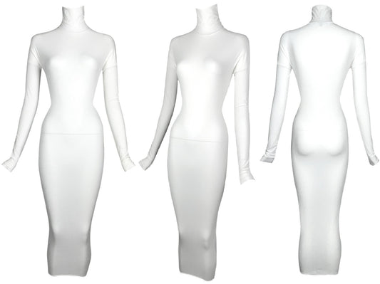 2001 Gucci by Tom Ford Sheer White Nylon Bodystocking Maxi Wiggle Dress