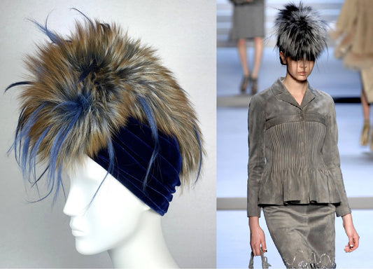 F/W 2007 Christian Dior by John Galliano Runway Flapper 20's Style Velvet Mohawk Fur Turban Hat