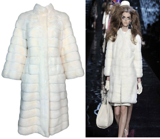 F/W 2008 Christian Dior by John Galliano 1960's MOD Style Runway Winter White Mink Fur Coat