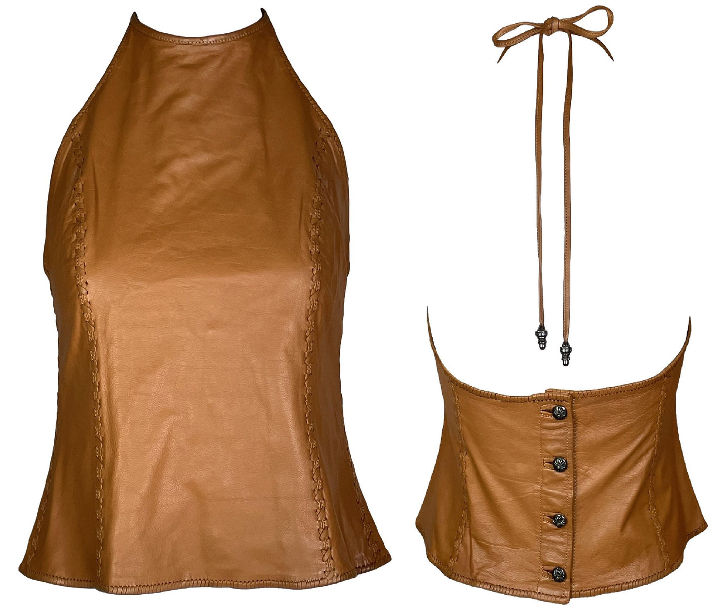 Vintage 1991 Chrome Hearts Brown Leather Halter Top