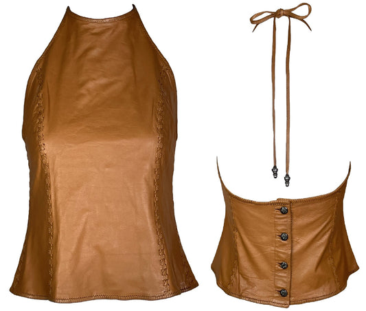 Vintage 1991 Chrome Hearts Brown Leather Halter Top