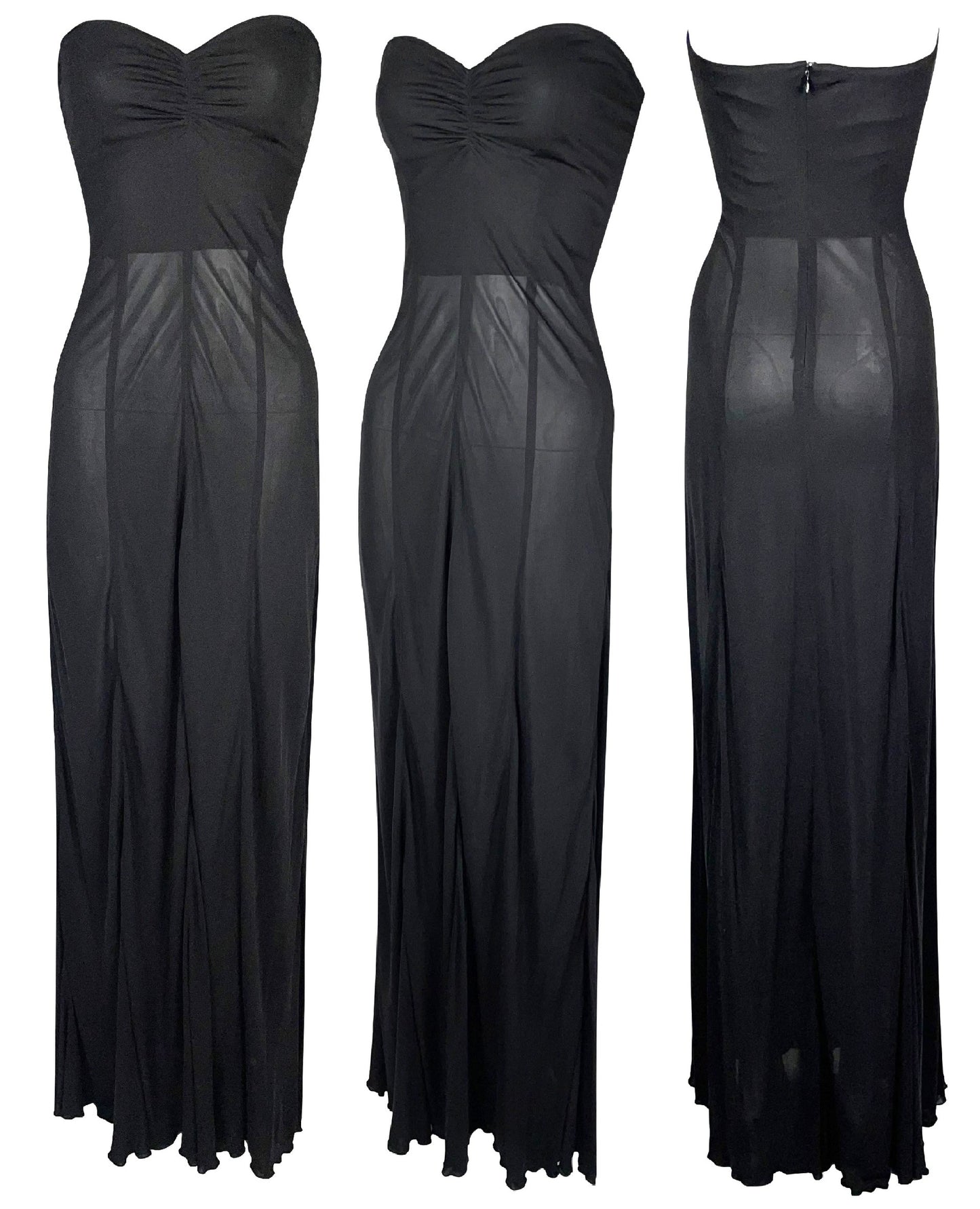 Vintage 1990's Balenciaga by Nicolas Ghesquière Sheer Black Strapless Maxi Dress