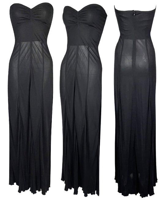 Vintage 1990's Balenciaga by Nicolas Ghesquière Sheer Black Strapless Maxi Dress