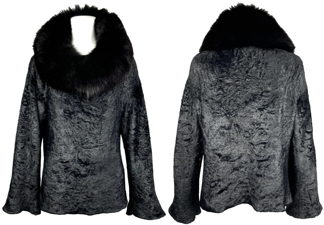 F/W 2003 Christian Dior x John Galliano Black Fuzzy Sweater Tunic w Wide Fox Fur Collar