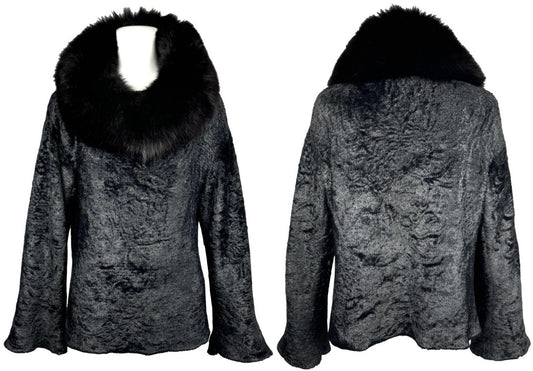 F/W 2003 Christian Dior x John Galliano Black Fuzzy Sweater Tunic w Wide Fox Fur Collar