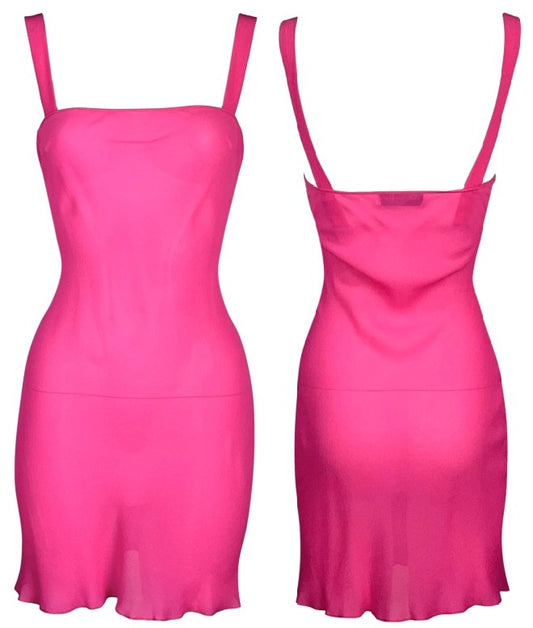 F/W 2003 Christian Dior by John Galliano Hot Pink Sheer Silk Mini Dress