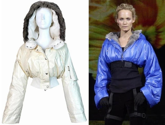 F/W 2003 Dolce & Gabbana Runway Off White Cropped Puffer Coat Jacket w Fur